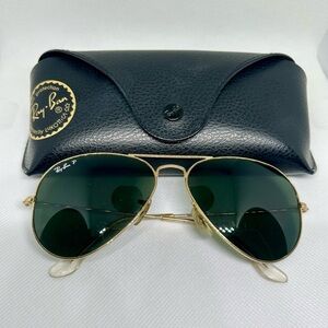 Ray-Ban Gold Frame Aviator Sunglasses with Green Lenses
